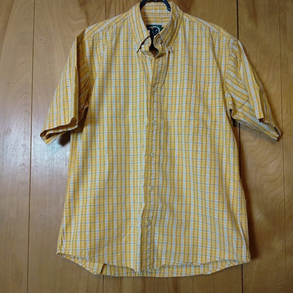 Cabela's Men's Medium Reg Short Sleeve Plaid Button Front Collared Shirt Preppy